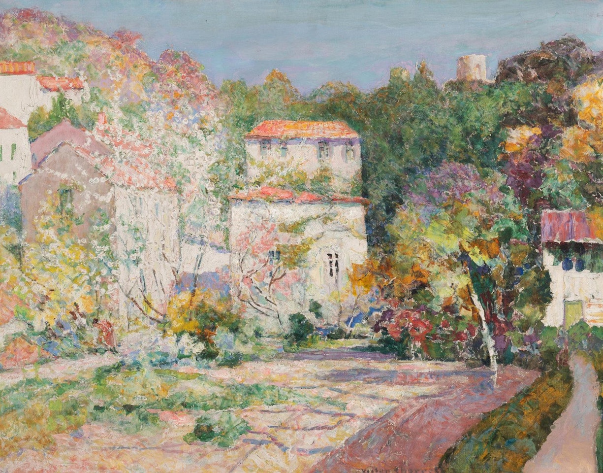 Flowering orchard tree in a village by Victor Charreton