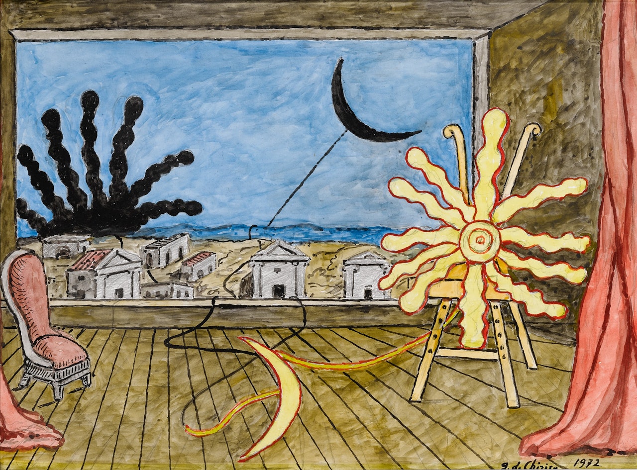 Sole sul cavalletto e luna spenta by Giorgio de Chirico