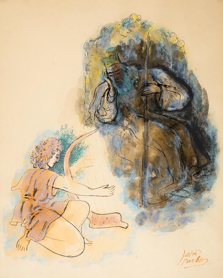 David and Saul - Original drawing by Reuven Rubin