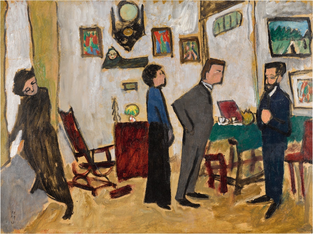 Nach dem Tee II (Kandinsky mit dem Kunsthandler Goltz in der Aimillerstrasse 36, Munchen) (After Tea II (Kandinsky with the Art Dealer Goltz at Aimillerstrasse 36, Munich)) by Gabriele Münter