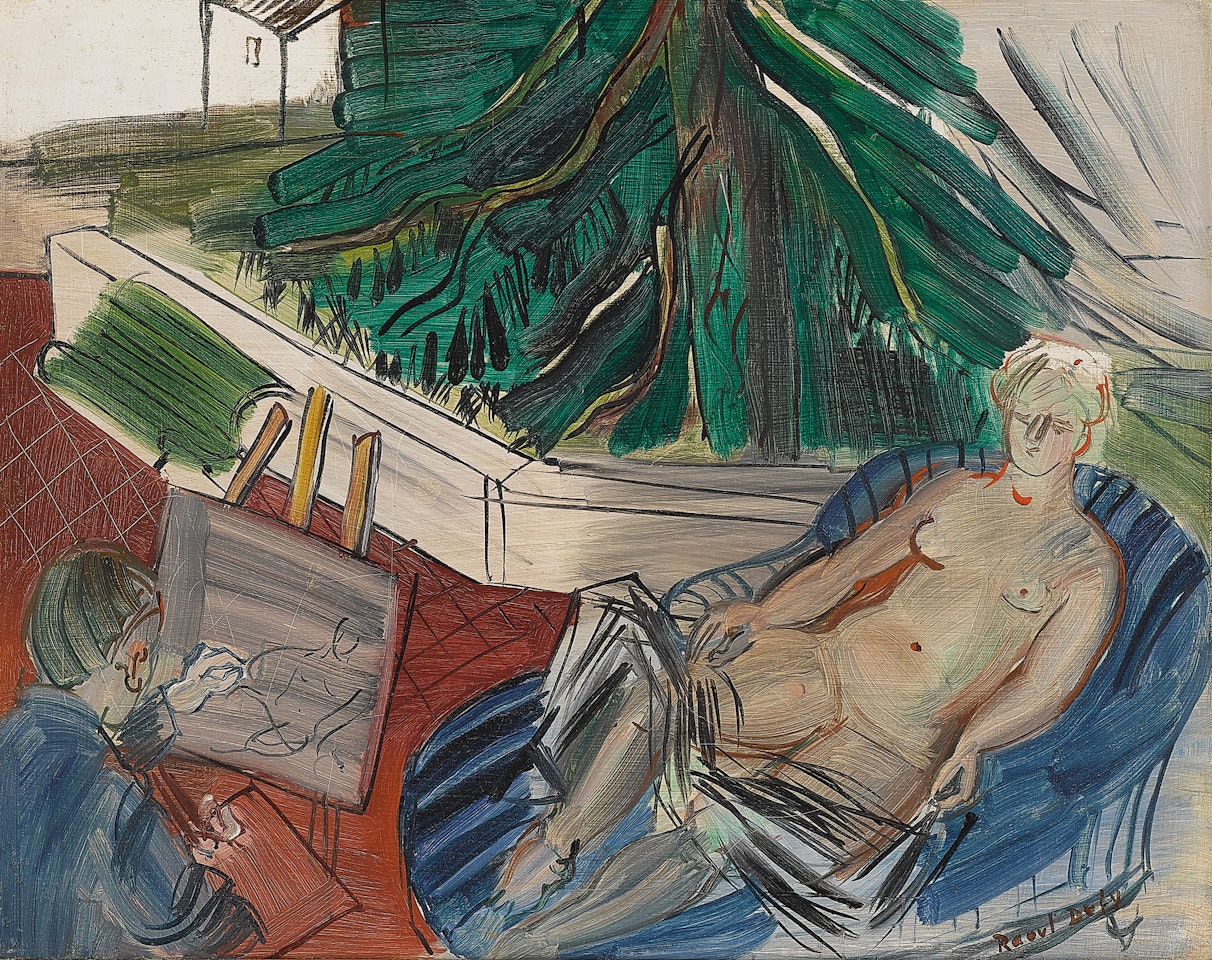 Le Peintre et son modèle sur la terrasse à Caldas de Montbuy by Raoul Dufy