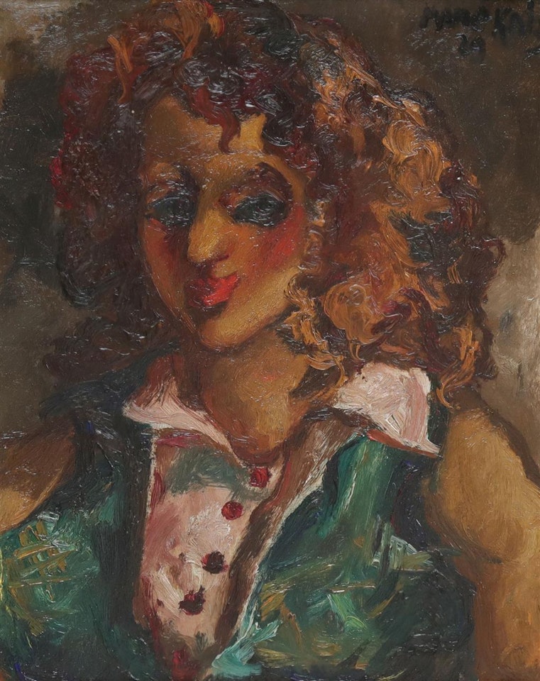 Young woman in green dress by Emmanuel Mané-Katz