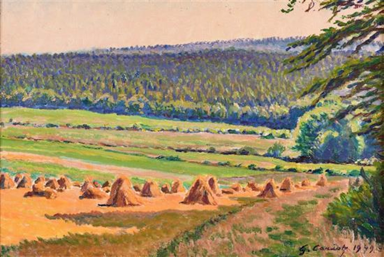 Landscape with haystacks and forest by Gustave Cariot