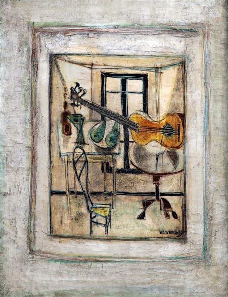 Still life with guitar by Claude Venard