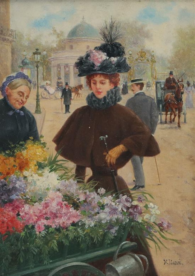 Selling flowers by French School