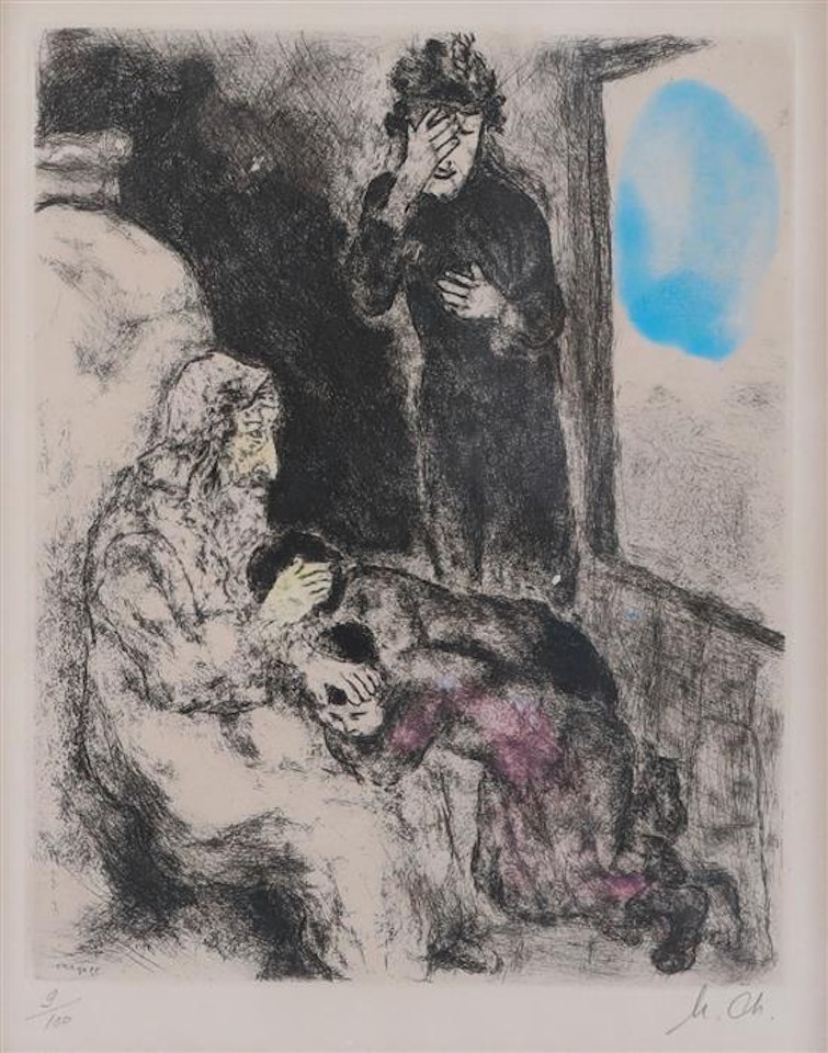 Jacob blessing Joseph"s sons, pl.25 (from the Bible series) by Marc Chagall