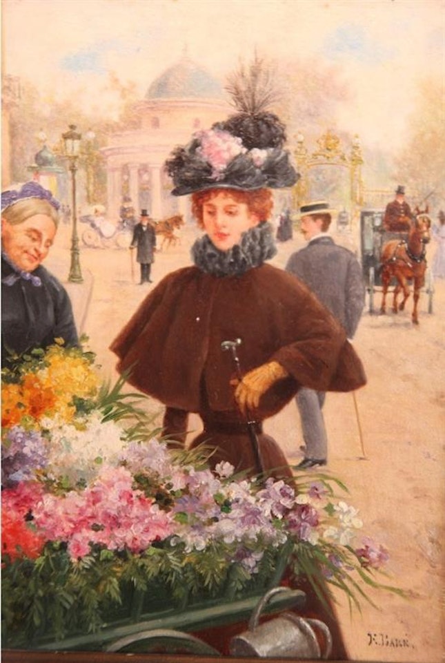 Selling flowers by French School