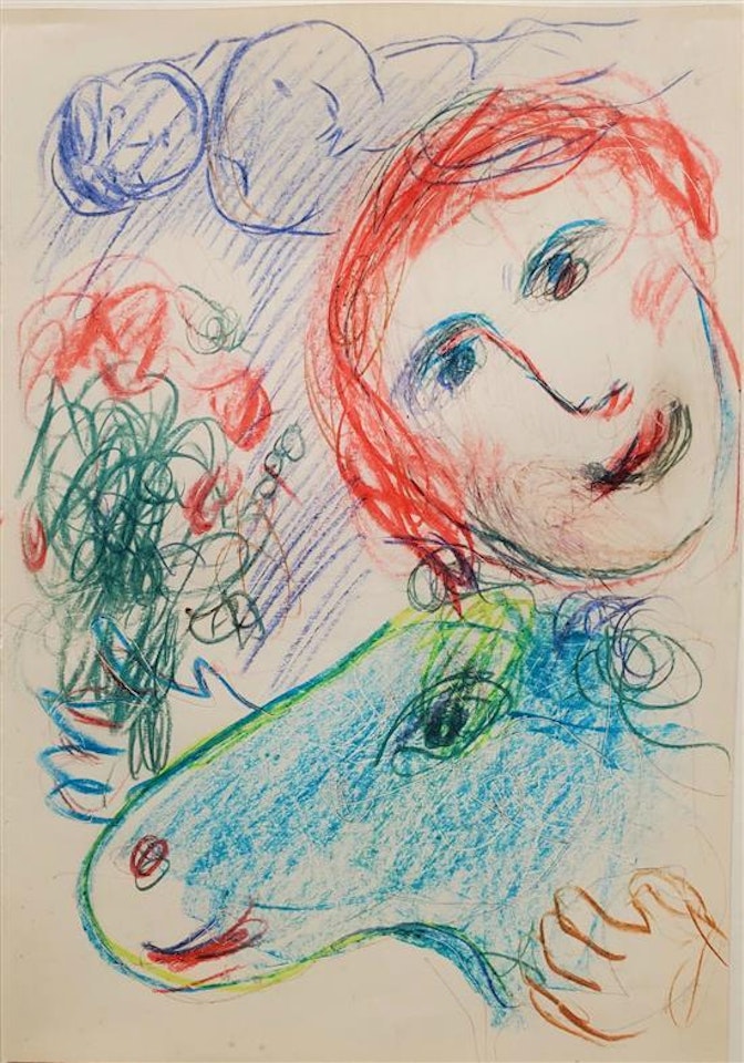 Self portrait with a green donkey, from Sketchbook La Reine de Saba by Marc Chagall