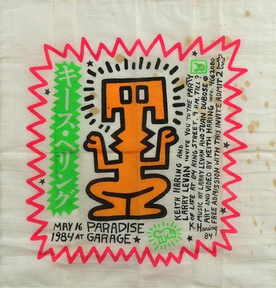 Paradise Garage - Birthday invitation handkerchief by Keith Haring