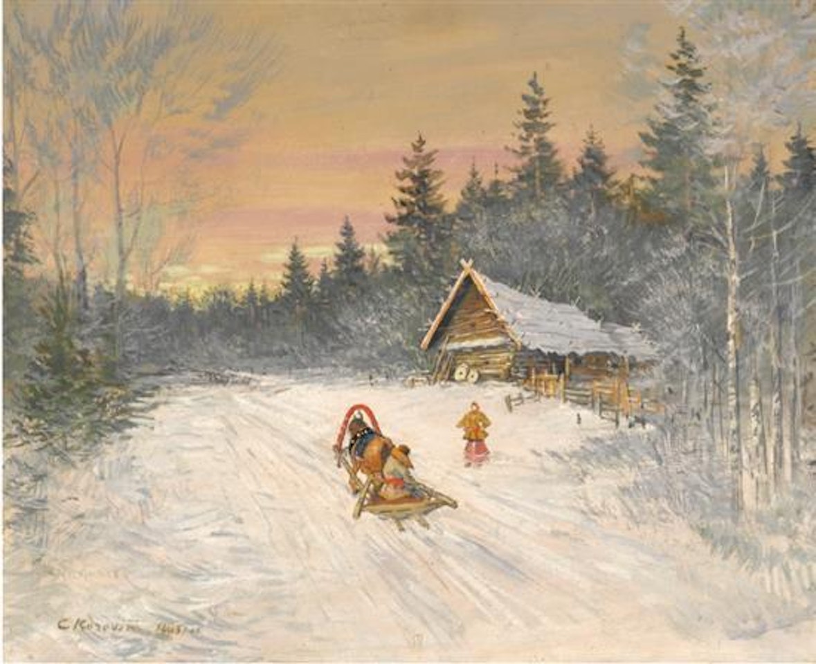 Village under snow by Konstantin Alekseevich Korovin