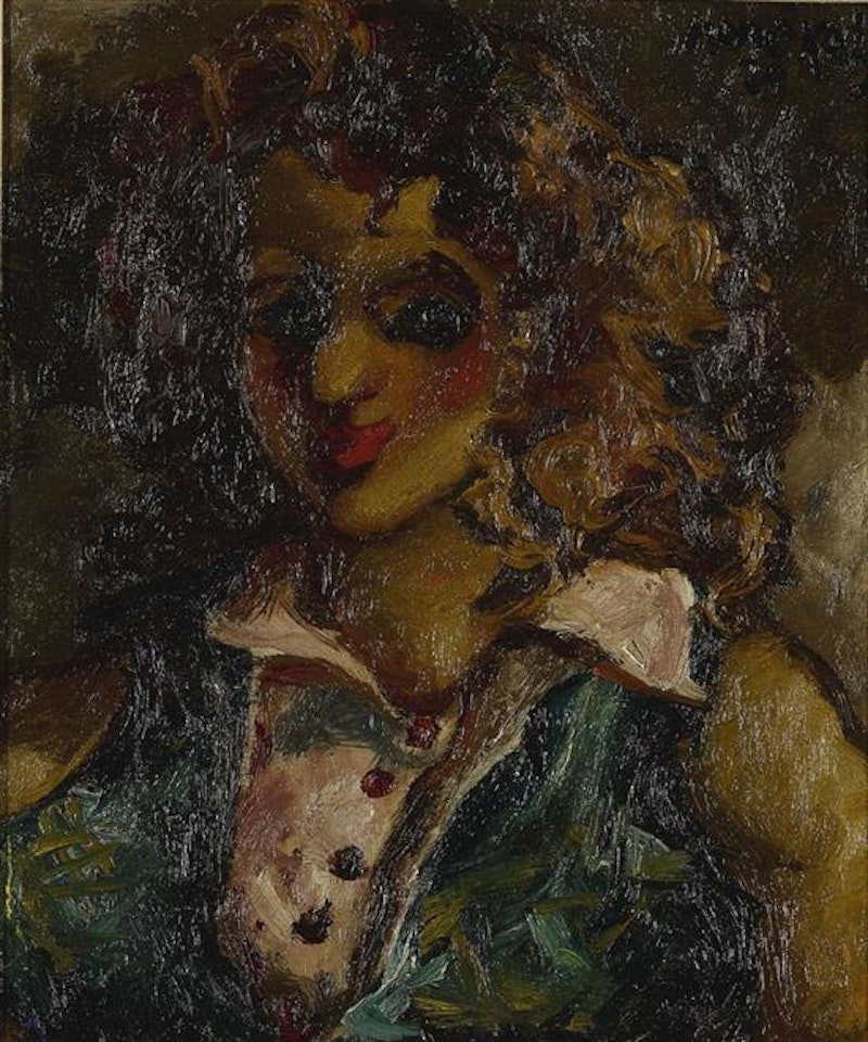 Young woman in green dress by Emmanuel Mané-Katz