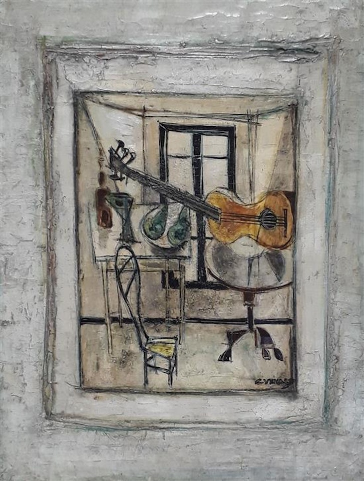 Still life with guitar by Claude Venard