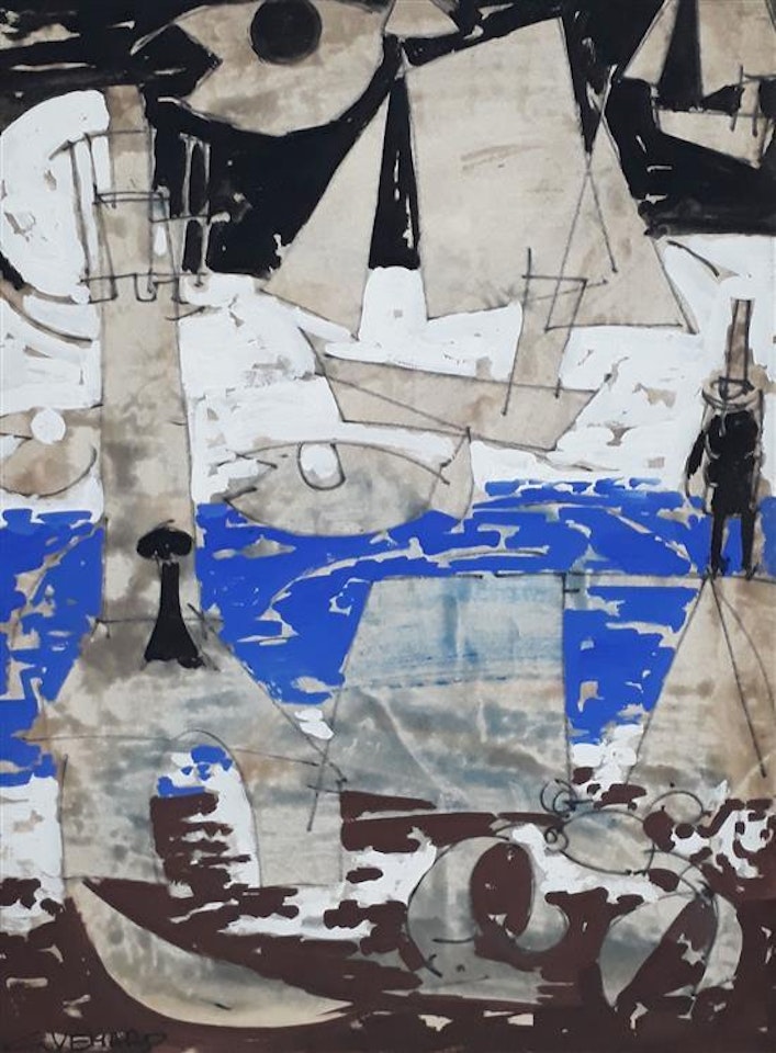 Boats in the bay by Claude Venard