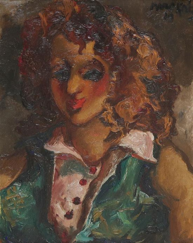 Young woman in green dress by Emmanuel Mané-Katz