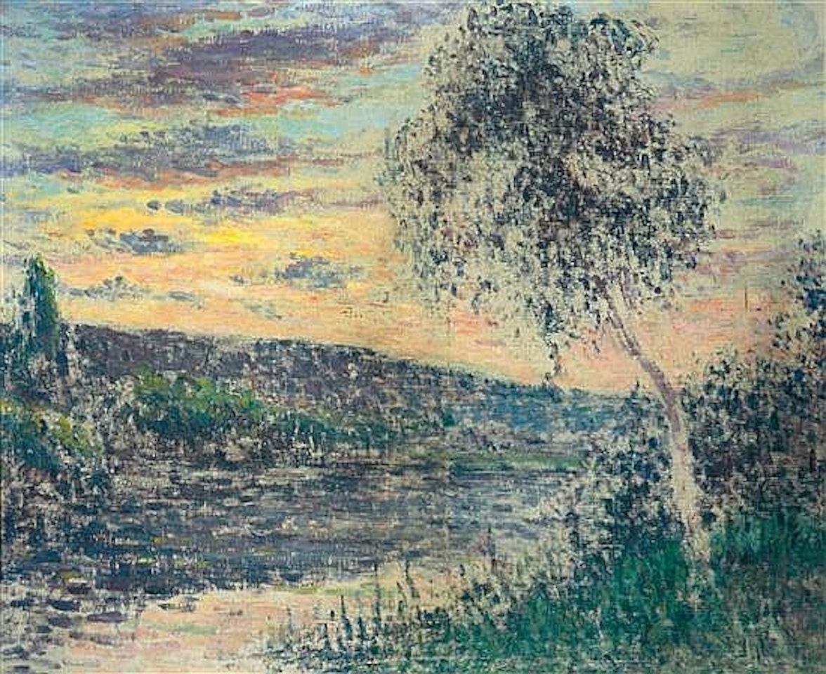 Paysage en bord de Seine (recto) , Portrait of woman; (verso) by Maximilien Luce