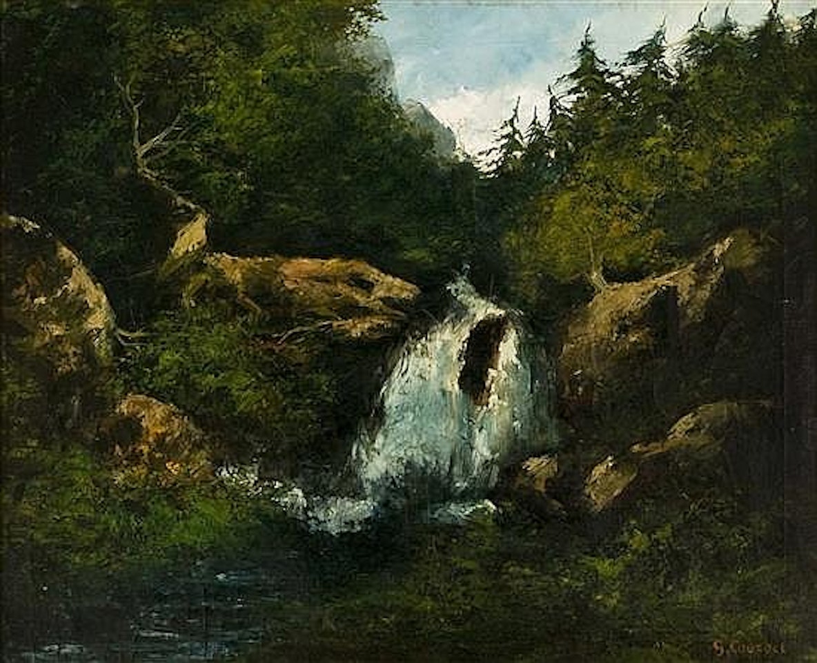 Cascading waterfall by Gustave Courbet