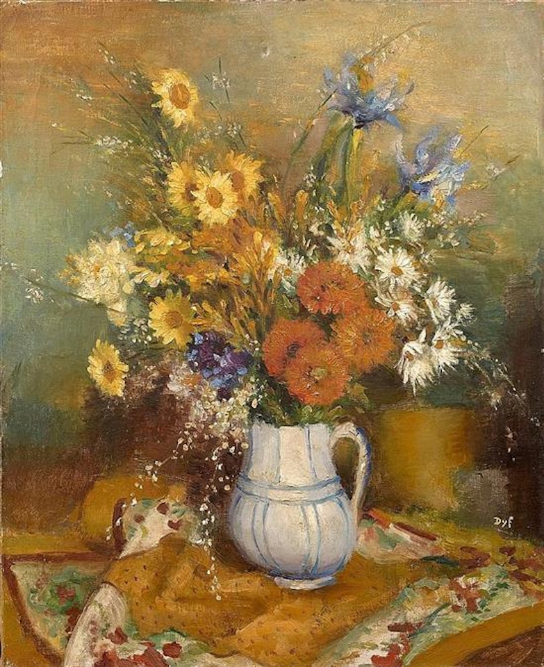 Quatre soucis et deux iris by Marcel Dyf