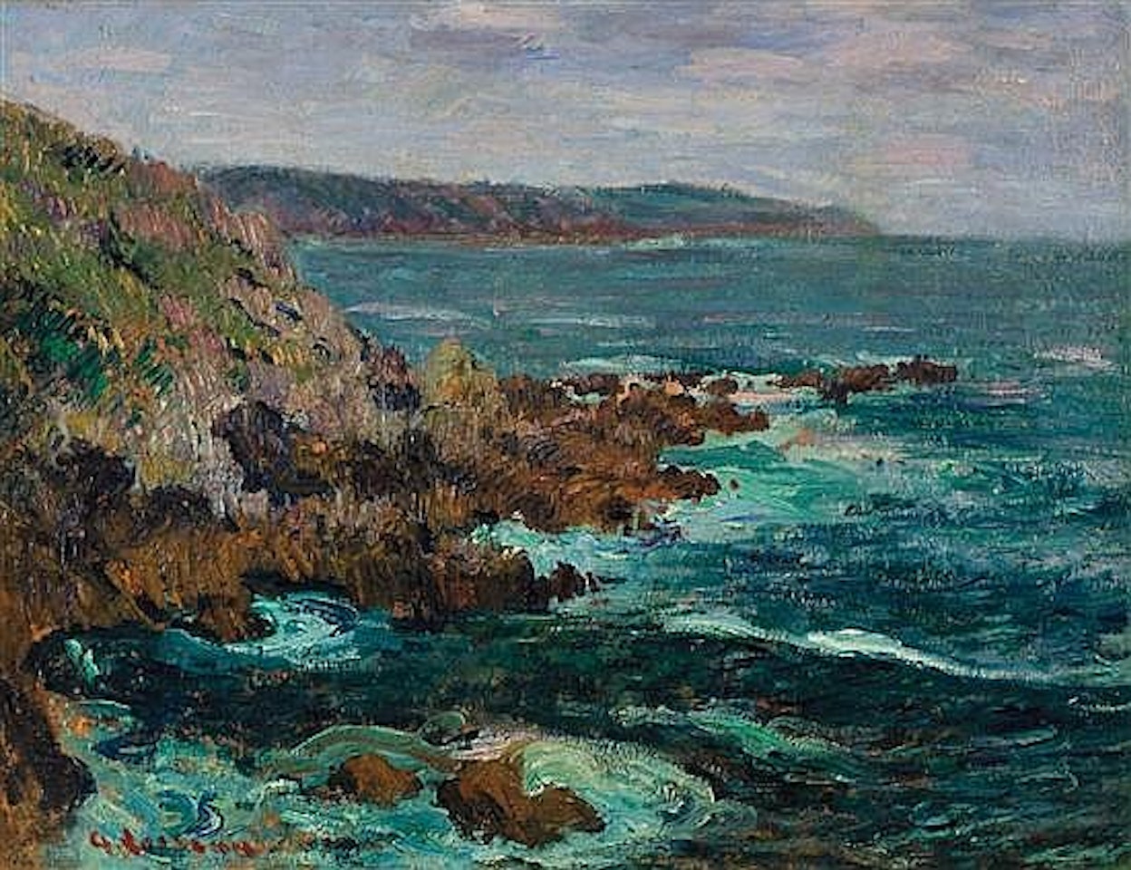 Rochers dominant la mer en Bretagne by Gustave Loiseau