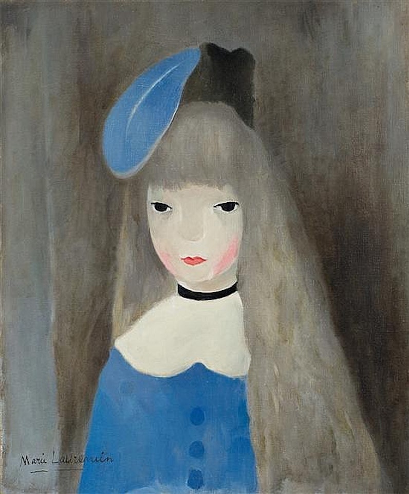 A girl with a blue ribbon by Marie Laurencin