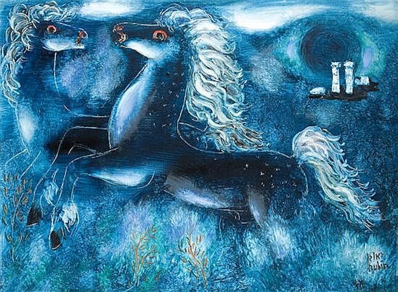 Horses in the moonlight by Reuven Rubin