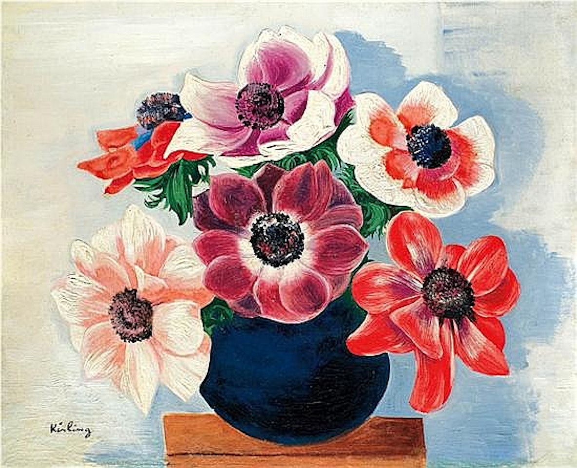 Bouquet d"anemone dans un vase by Moïse Kisling