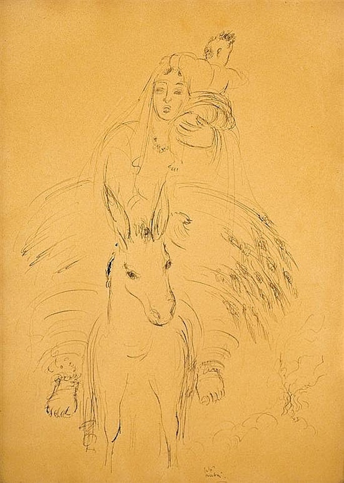 Mother and child on a donkey by Reuven Rubin