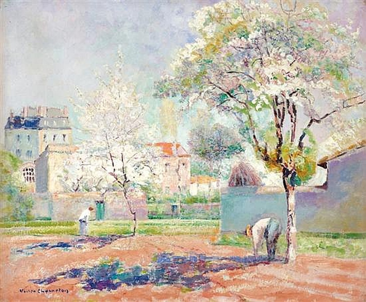 Under the cherry blossom by Victor Charreton