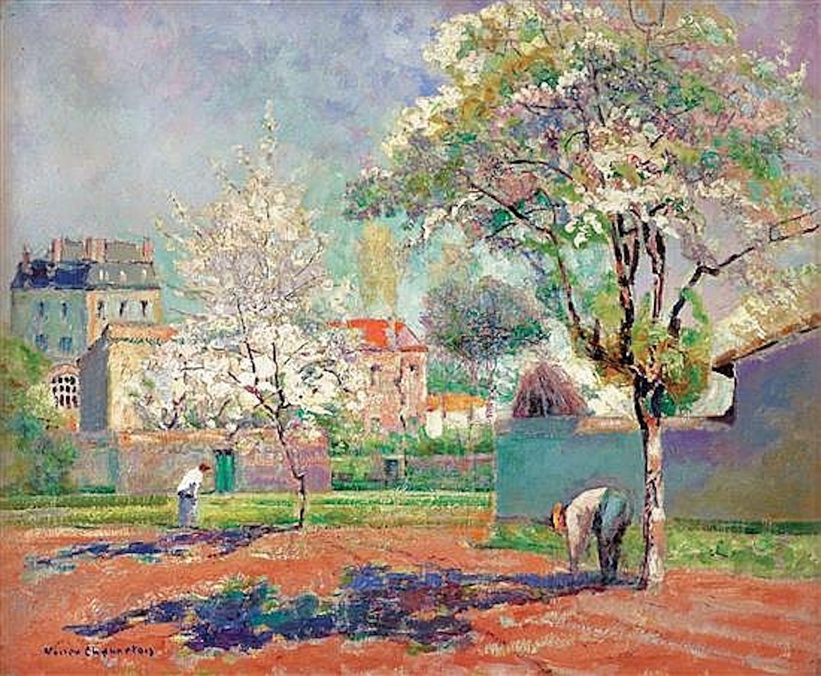 Under the cherry blossom by Victor Charreton