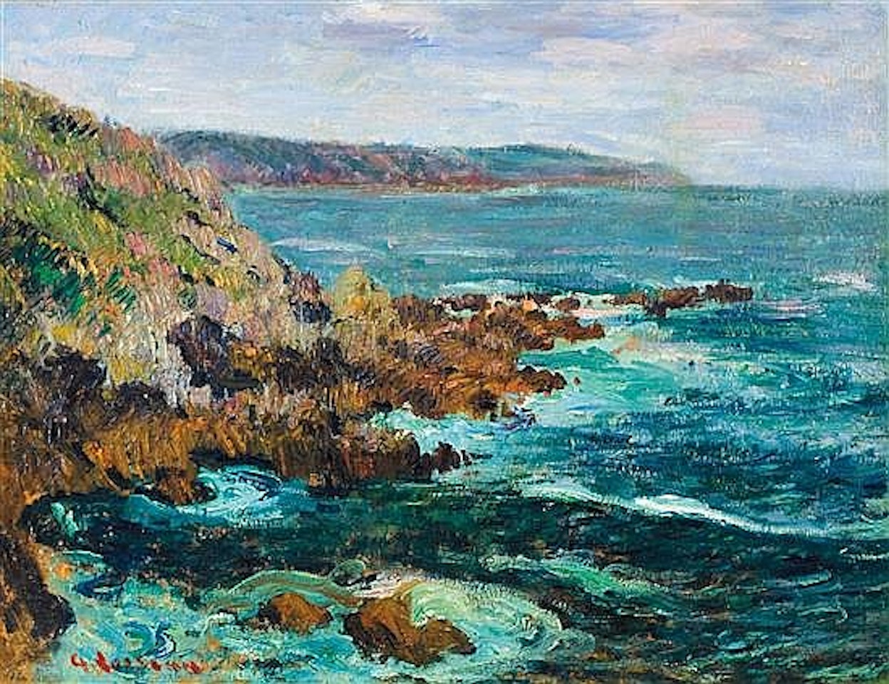 Rochers dominant la mer en Bretagne by Gustave Loiseau