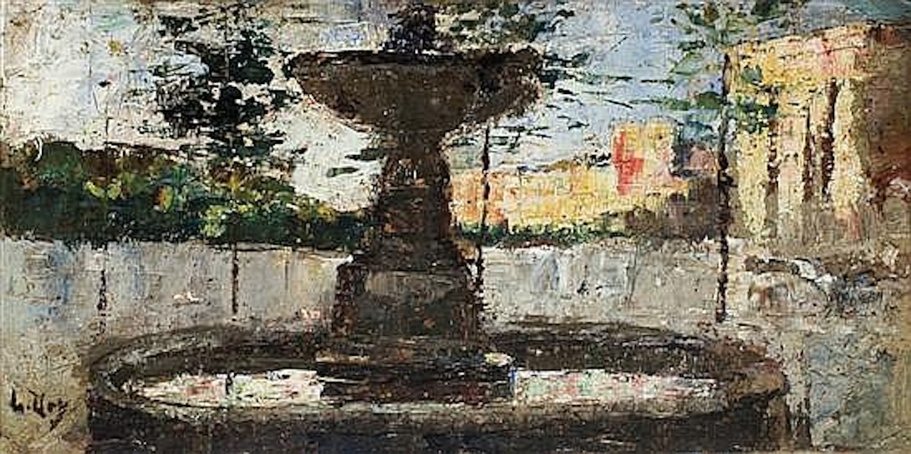 Fountain in town square by Lesser Ury