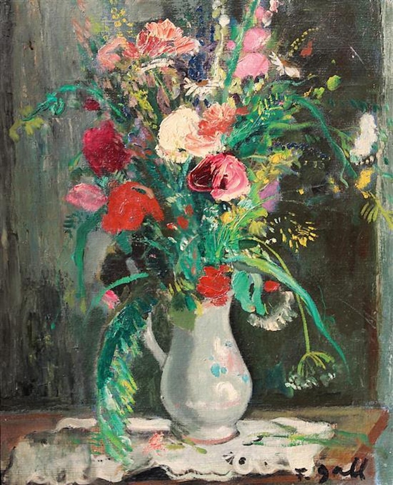 Bouquet champêtre aux coquelicots sur le napperon blanc by François Gall