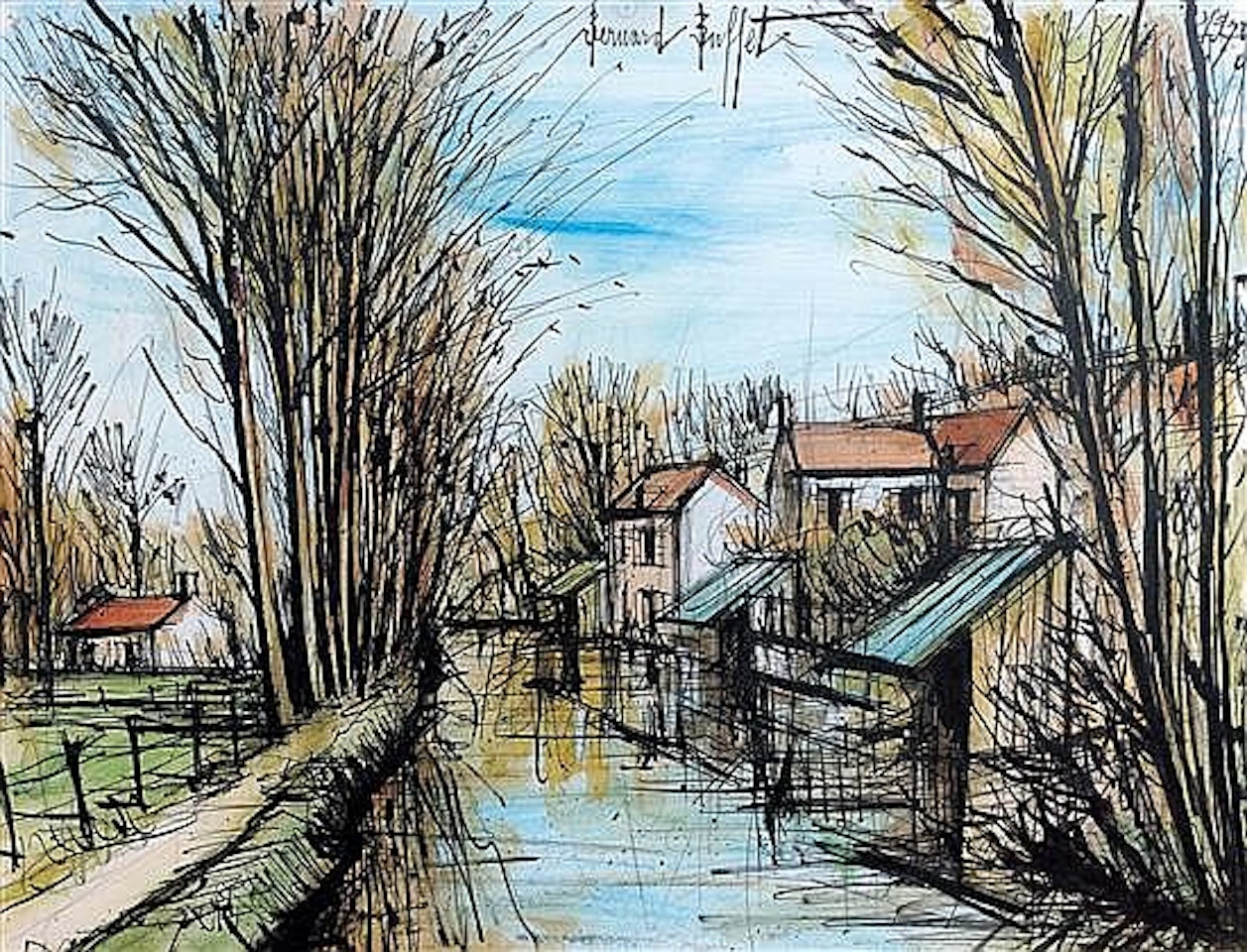 Maisons et arbres prטs de la riviטre by Bernard Buffet