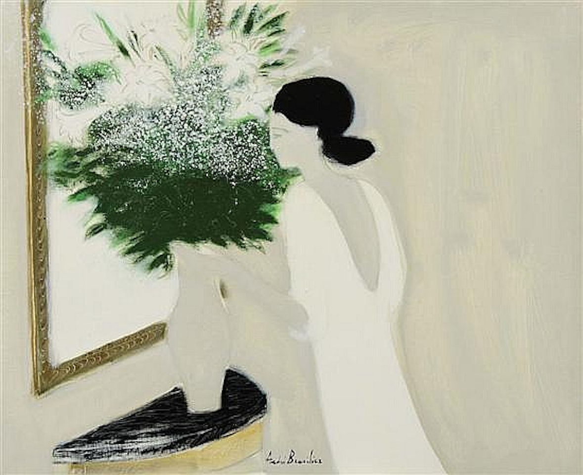 Jeune femme au bouquet blanc by André Brasilier