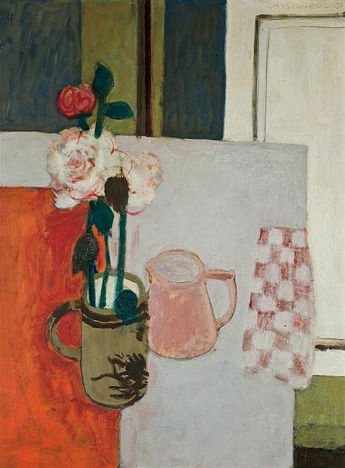 Vase of flowers on a table by Jean-Pierre Cassigneul