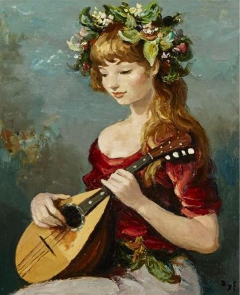 Young girl with a mandolin by Marcel Dyf