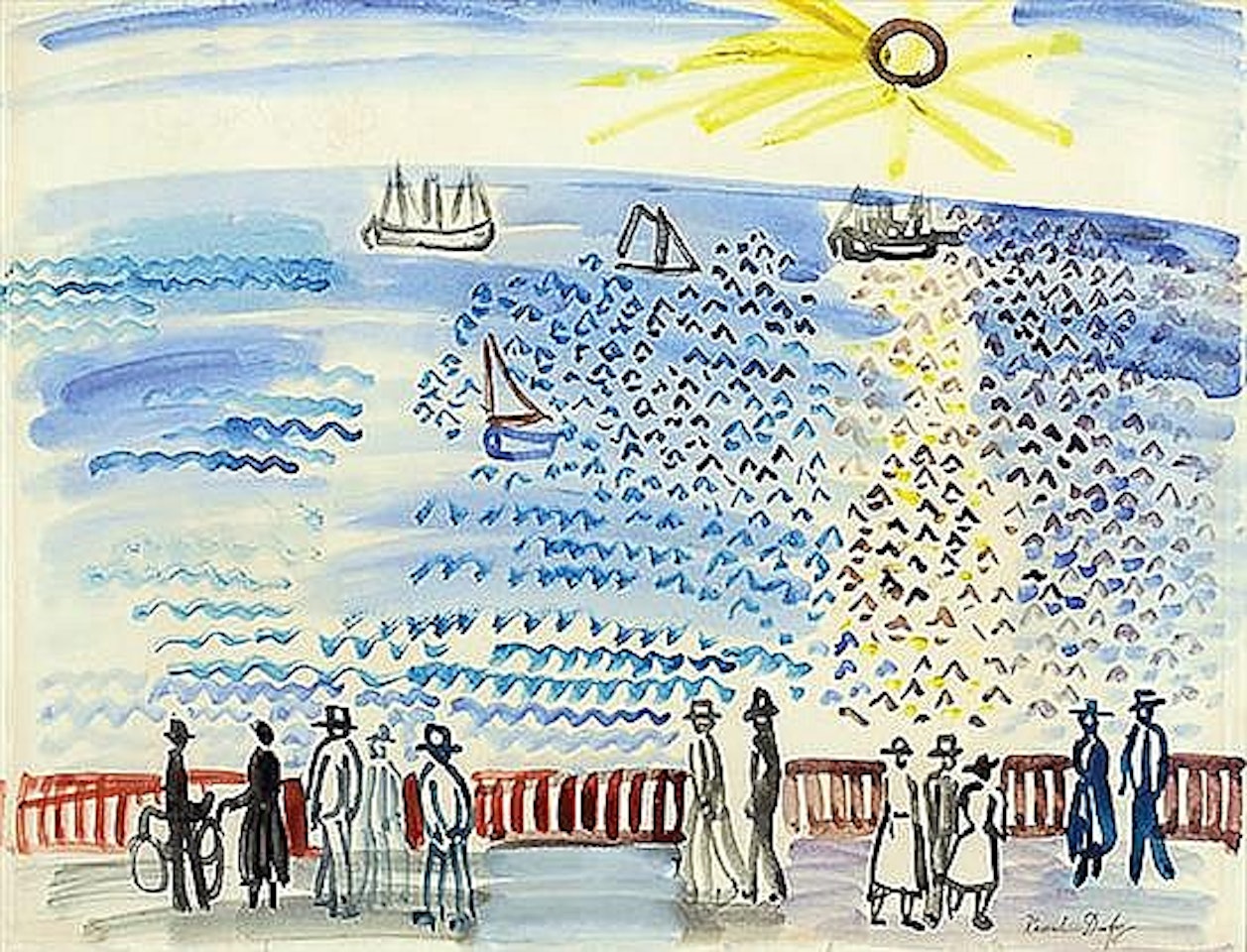 Promeneurs au bord de la mer au havre by Raoul Dufy