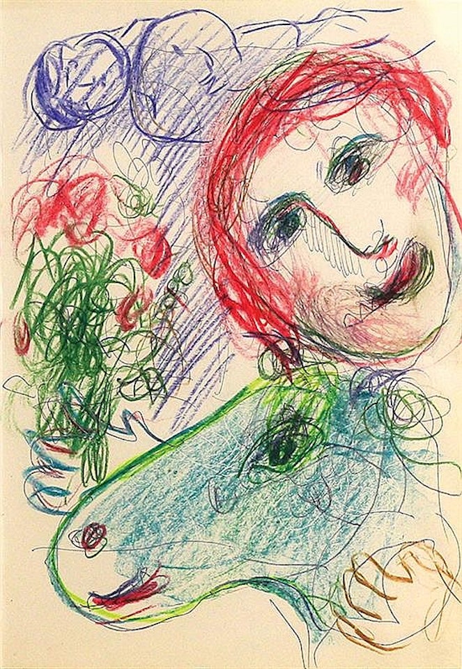 Selfportrait with a green donkey, from Sketchbook La Reine de Saba by Marc Chagall