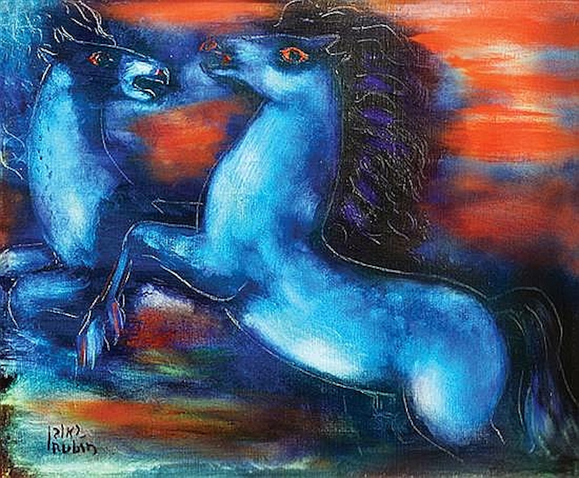 Blue horses by Reuven Rubin