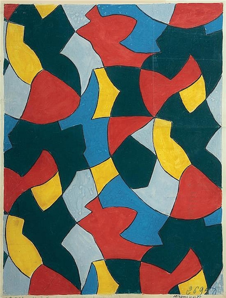 Composition in red, yellow, blue, green and gray model for fabric by Serge Poliakoff