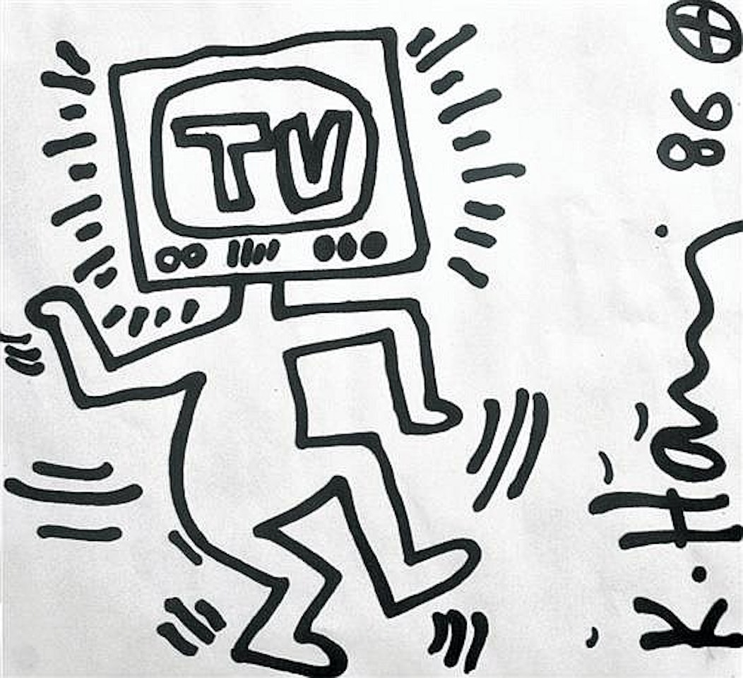 Man with television head by Keith Haring
