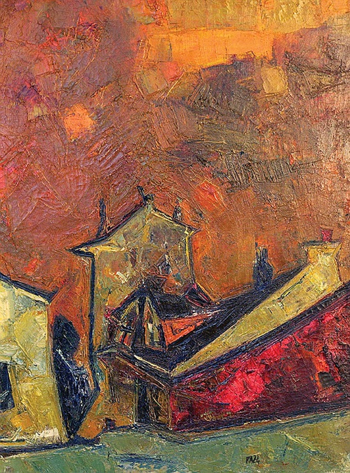 Village au ciel orange by Sayed Haider Raza