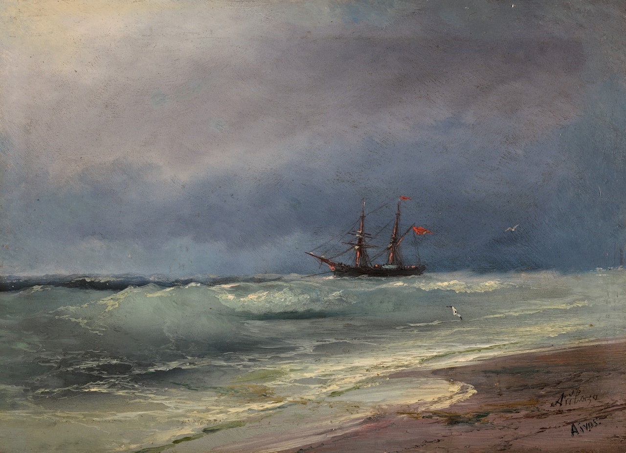 SAILING SHIP ON A STORMY DAY by Ivan Konstantinovich Aivazovsky