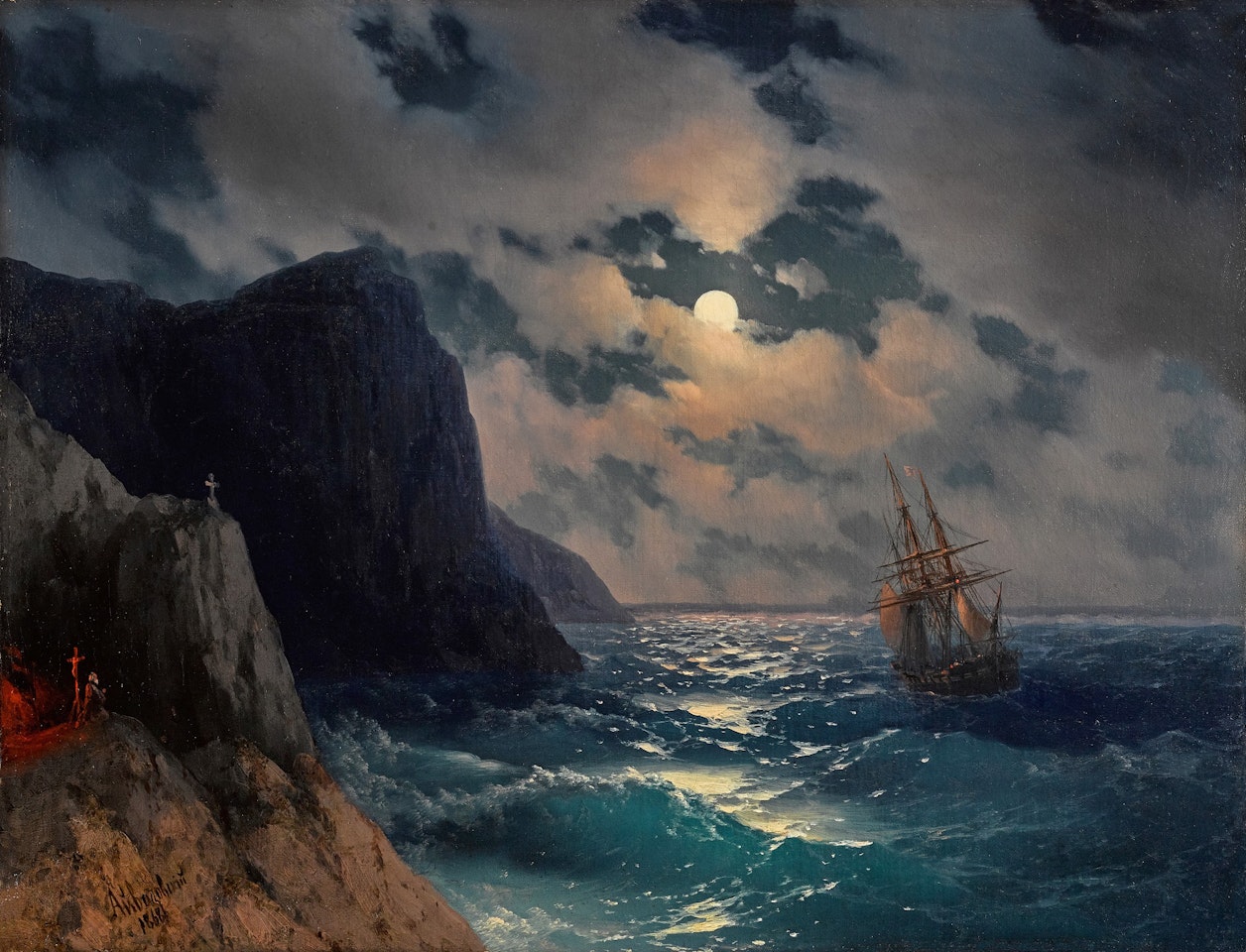 PASSING SHIP ON A MOONLIT NIGHT by Ivan Konstantinovich Aivazovsky