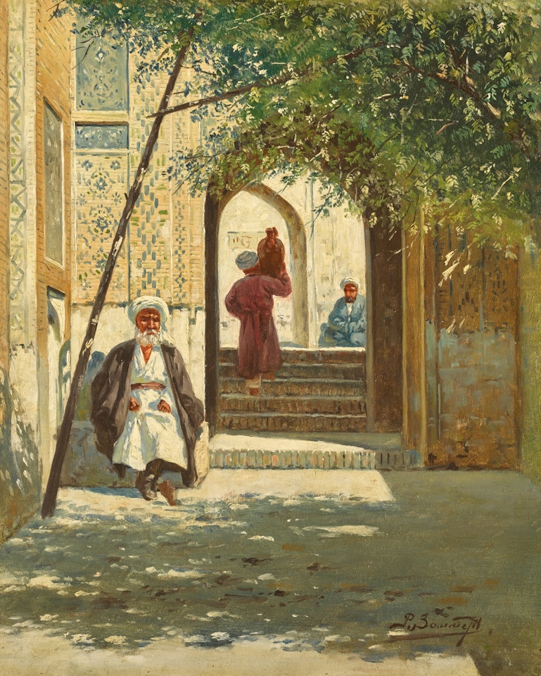 A SHADED ARCHWAY AND MOSQUE IN TURKESTAN (A PAIR) by Richard Karlovich Zommer