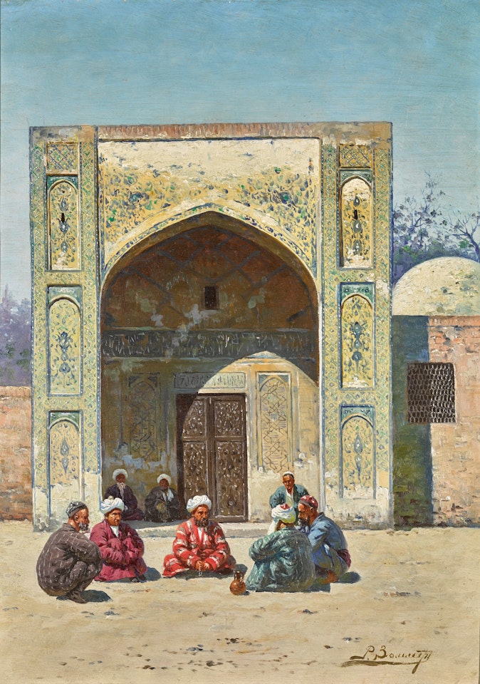 SCHOLARS IN FRONT OF A MADRASA by Richard Karlovich Zommer
