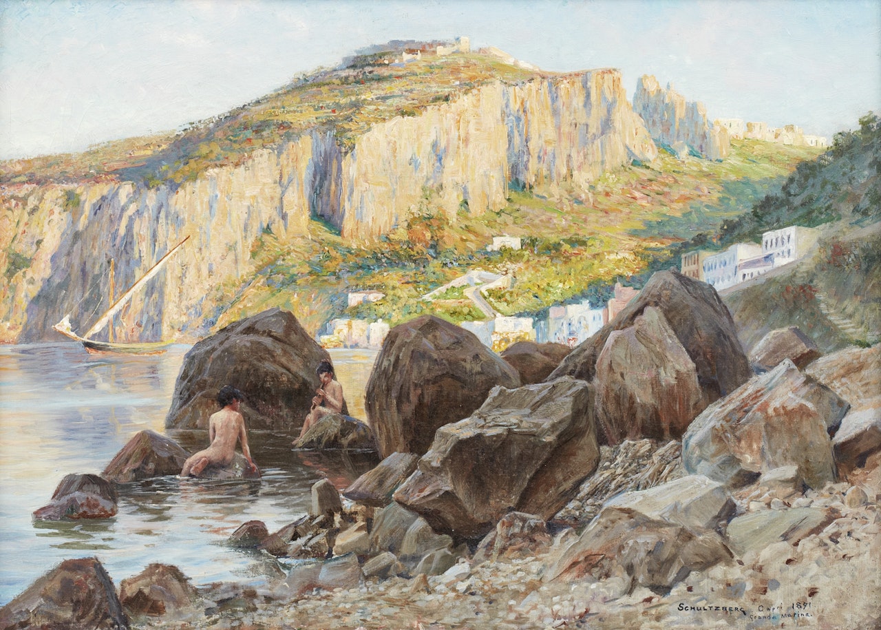Bathing on the rocks of Capri by Anshelm Schultzberg