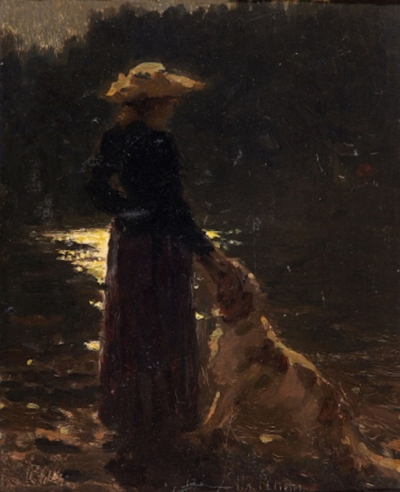 The artist"s daughter Nadeschda with the dog Pegas by Ilya Yefimovich Repin