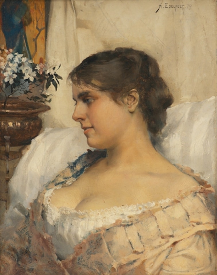 Young woman in her boudoir by Albert Edelfelt