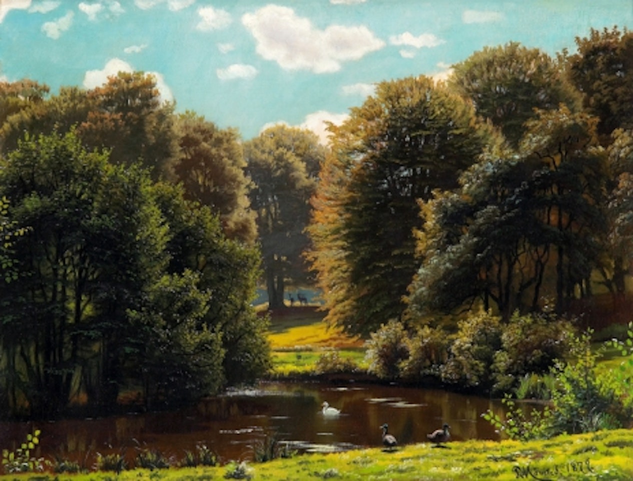 Landscape with water courses and birds by Peder Mork Monsted