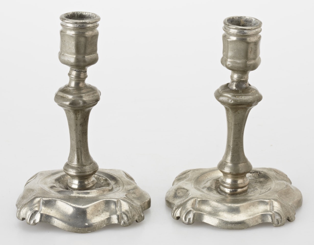 Candlesticks, a pair of Tin by Unknown (Baroque style)